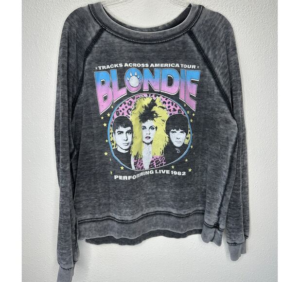 Recycled Karma Burnout Gray Crew Neck Long Sleeve Blondie 1982 Tour Sweatshirt S - Picture 1 of 14